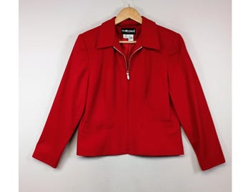 Chaqueta tipo blazer clásica profesional Sag Harbor para mujer, talla 8P, color rojo, 100 % lana, con cremallera frontal.