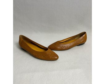 Vintage Dark Academia Cabin Creek Womens 9M Brown Woven Leather Carly Flats