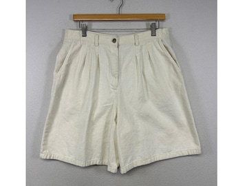 Coastal Grandma Composites Women 12 Cream Linen Cotton Pleated High Waist Shorts
