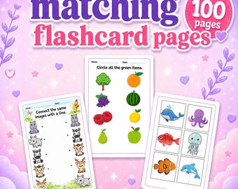 100 Matching Flashcards for Kids | Preschool Learning Activities (Digital Download)