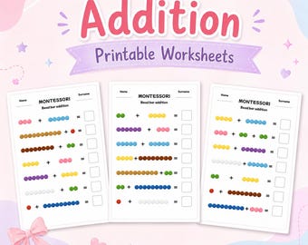 Montessori Bead Bars Addition Worksheets for Kids | Printable Math Activities for Preschool, Kindergarten & 1st Grade PDF