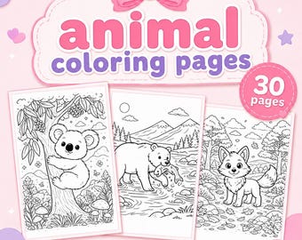 30 Animal Coloring Pages for Kids | Toddler & Preschool Printable Activity Book | Digital Download PDF