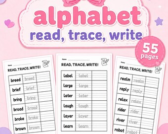 55 Read Trace Write Worksheets | Alphabet Handwriting Practice (PDF)