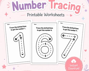 10 Number Tracing Worksheets Printable | Preschool Counting Practice | Kids Number Activities | Kindergarten Math PDF