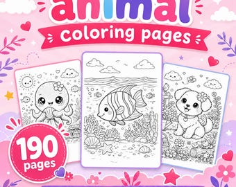 190 Animal Coloring Pages for Kids | Printable PDF Activity Bundle (Instant Download)