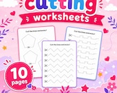 10 Cutting Practice Worksheets Printable | Scissor Skills for Kids | Lines & Shapes Preschool Activity PDF