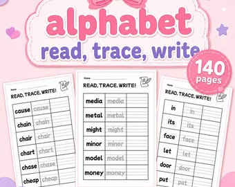 140 Kids Read Trace Write Worksheets | Preschool Kindergarten Handwriting Practice (PDF)