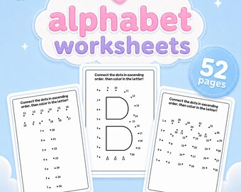 52 Alphabet Dot to Dot Worksheets | Preschool ABC Coloring Pages (Instant Download PDF)