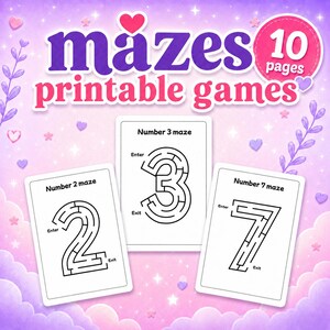 Printable number maze worksheets for kids featuring fun counting activities and educational math puzzles for preschool and kindergarten