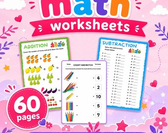 60 Math Worksheets for Kids | Addition Subtraction Multiplication Division | Printable Homeschool Practice PDF