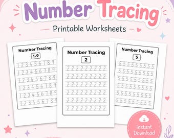 17 Number Tracing Worksheets Printable | Preschool Math Practice & Counting Activity for Kids | Kindergarten PDF