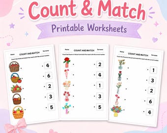 Count and Match Worksheets for Kids | Preschool Math Number Matching Activity for Pre-K, Kindergarten & Homeschool PDF