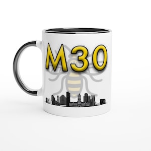 Manchester M30 Postcode Mug | Bee Skyline Coffee Cup | Yellow & Black Accent | Mancunian Gift