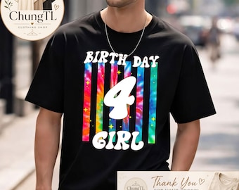 4th Birthday Girl Shirt, Birthday Girl 4 Tee, Retro Tie Dye Birthday Shirt, Twelfth Birthday Party Outfit, Birthday Gift for Girls