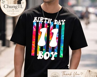 Birthday Boy 11 Shirt, 11rd Birthday Boy Tee, Third Birthday Party Shirt, Retro Tie Dye Birthday Outfit for Boys