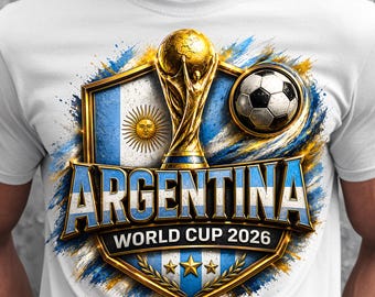 Argentina Copa Mundial de Fútbol 2026 PNG, Gráfico de Camiseta de Aficionado Campeón (Descarga Digital)