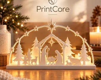 Christmas Nativity Scene 3D Printed, Bethlehem Silhouette Decoration, Christian Christmas Ornament, Holy Family Festive Home Decor