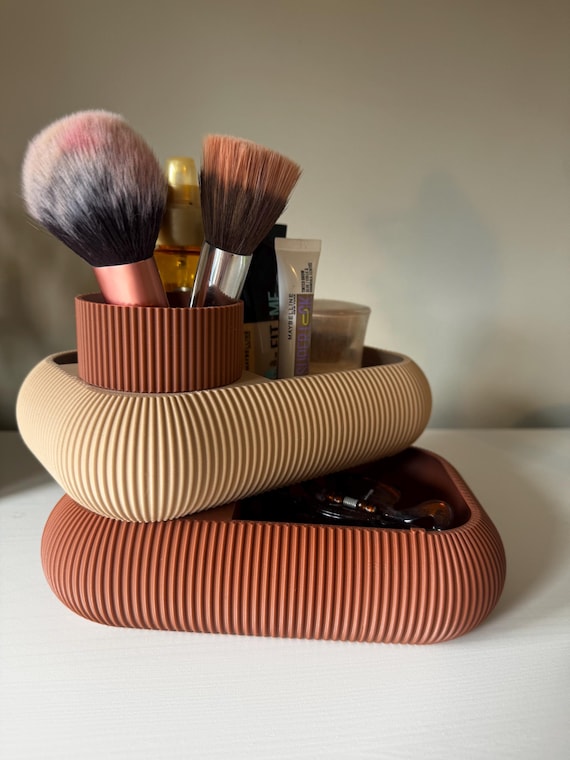 Modern Ribbed Vanity Organizer | Scandinavian Desk Storage (Handmade PLA)