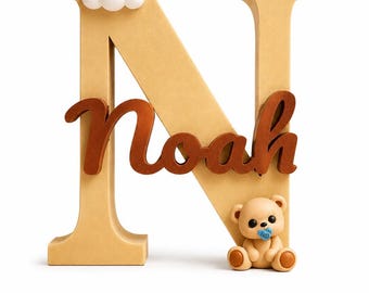 Gepersonaliseerd 3D-naambord met letters | Teddybeer babykamerdecoratie