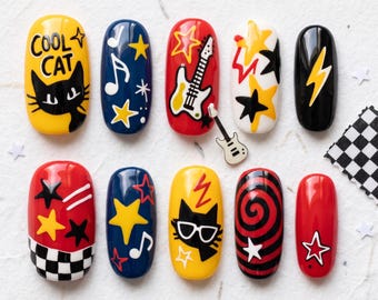 Handmade Acrylic Press-On Nails, Rock Halloween Punk Style Set
