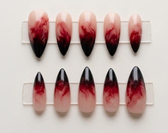 Handmade Acrylic Press-On Nails, Gothic Vampy Style, Halloween Party (Set)
