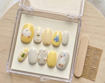 Yellow Duckling Party Press on Nails, Daily Casual Wear, Kawaii Style Nail