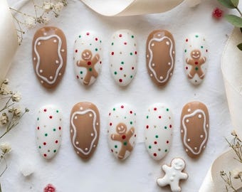 Gingerbread Man Press-On Nails, Holiday Party Acrylic Set (10 Pieces)
