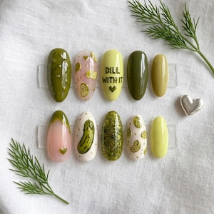 Pickle Press On Nails, Funny Food Art Manicure, Handmade False Nails