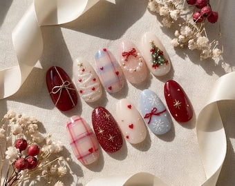 Christmas Tree Plaid, Press On Nails, Holiday Party, Festive Chic, Gift Idea