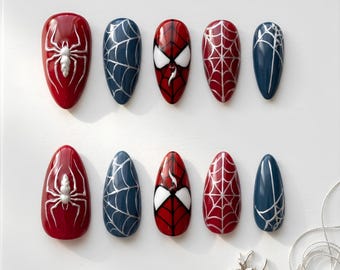 Spider Man Web Press On Nails, Superhero Fan, Comic Style, Gift For Him