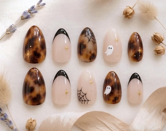 Telaraña fantasma de carey, uñas postizas, fiesta de Halloween, estilo chic espeluznante, idea de regalo