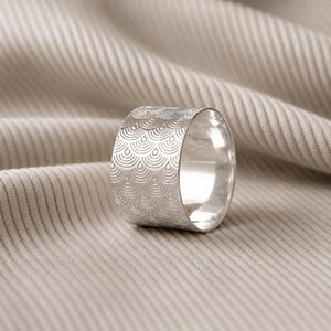 925 Sterling Silver Wide Pattern Band Ring, Textured Silver Statement Ring, Handmade Minimalist Ring, Modern Wide Band Jewelry Gift
