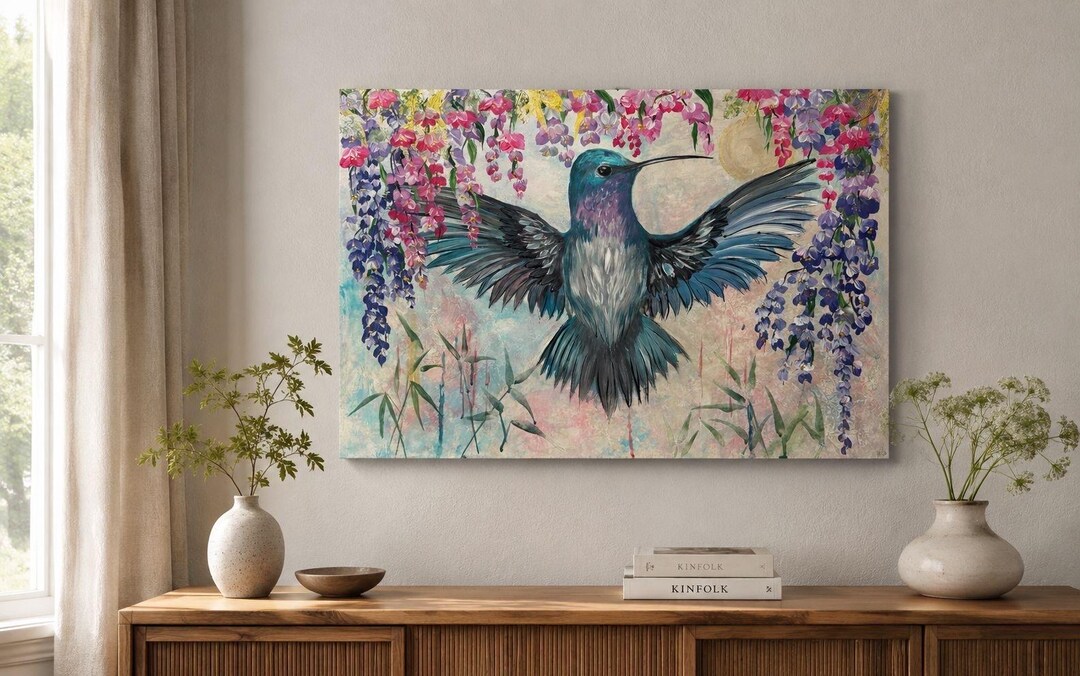 Hummingbird Original Acrylic Painting, Bird Wall Art on Wood Board ...