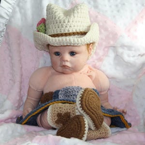 NB cowgirl set boots, hat and skirt Western Photo Prop, Baby Shower Gift denim skirt, cowboy boots, cowboy hat, Newborn Hat, Rodeo wear image 1