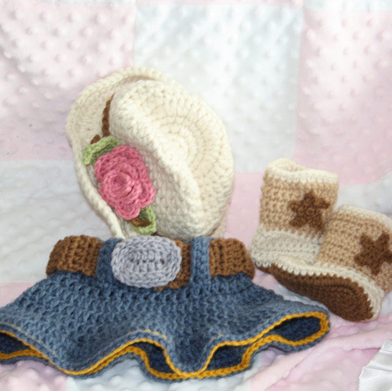 NB cowgirl set boots, hat and skirt Western Photo Prop, Baby Shower Gift denim skirt, cowboy boots, cowboy hat, Newborn Hat, Rodeo wear image 2