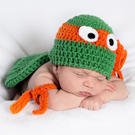 TMNT Hat and 2 Matching Arm Bands Newborn/photo Prop Everday Hat Teenage  Mutant Ninja Turtle 