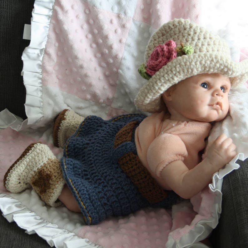 NB cowgirl set boots, hat and skirt Western Photo Prop, Baby Shower Gift denim skirt, cowboy boots, cowboy hat, Newborn Hat, Rodeo wear image 3