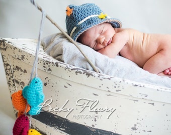 Fishing Hat  AND 4 Fish - Photography Prop Newborn - Child