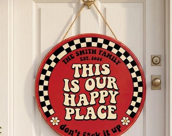 This Is My Happy Place Wooden Sign, Funny Porch Door Hanger, Sarcastic Garden Decor, Patio Wall Sign