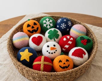 Hand Crochet Holiday Hacky Sack Footbag, Multicolor Seasonal Juggling Ball, Handmade Fidget Toy Set