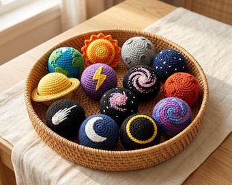 Hand Crochet Planet Hacky Sack, Space Footbag Set, Solar System Stress Ball, Handmade Fidget Toy