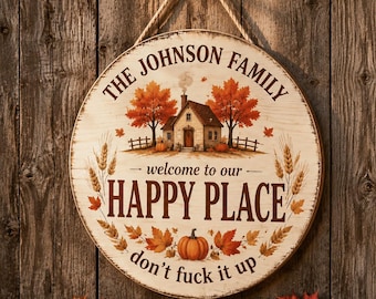 Personalized Family Door Sign, Autumn Farmhouse Welcome Sign with Name, Custom Fall Front Porch Decor