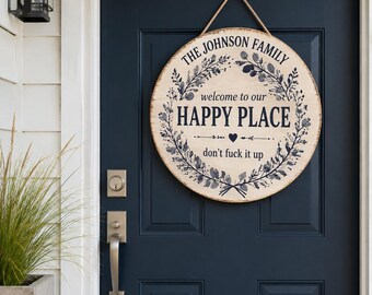 Personalized Rustic Door Sign, Eucalyptus Wreath Round Name Sign, Custom Farmhouse Entryway Wall Decor