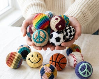 Rainbow Hacky Sack Footbag Set, Handmade Crochet Juggling Balls, Soft Stress Relief Toy, Beach Party Favor for Kids Adults