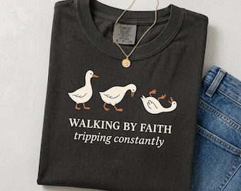 Walking by Faith Tripping Constantly Tee, Comfort Colors® Faith Shirt, Funny Christian Apparel, Minimalist Religious Tee