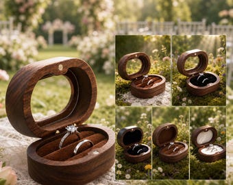 Handcrafted Wooden Ring Box with Window - Dual Compartment Jewelry Organizer, Ideal for Engagement & Wedding Bands