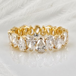 14K Solid Gold Pear Cut Lab Diamond Eternity Band, East West Wedding Ring