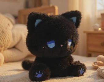 Black Cat Plush Toy | Kawaii Blue Eye Kitten Stuffed Animal | Aesthetic Cat Gift