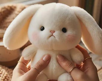Spersonalizowana pluszowa zabawka w kształcie białego króliczka, prezent dla noworodka, ręcznie robiony królik z miękkimi uszami, baby shower, prezent wielkanocny, miękka pluszowa zabawka o długości 16 cm