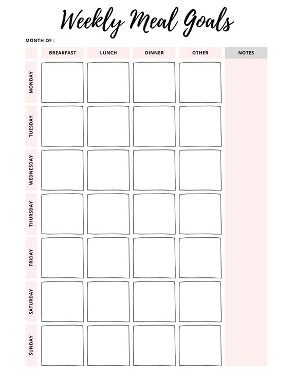 Printable Weekly Meal Goals PDF Etsy